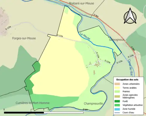 Carte en couleurs présentant l'occupation des sols.