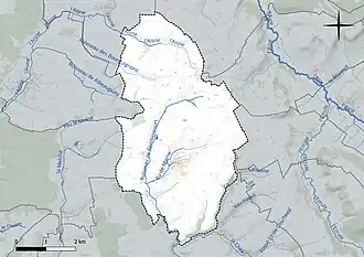 Carte en couleur présentant le réseau hydrographique de la commune