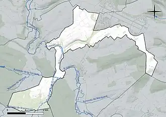 Carte en couleur présentant le réseau hydrographique de la commune