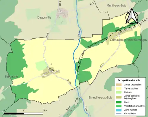 Carte en couleurs présentant l'occupation des sols.