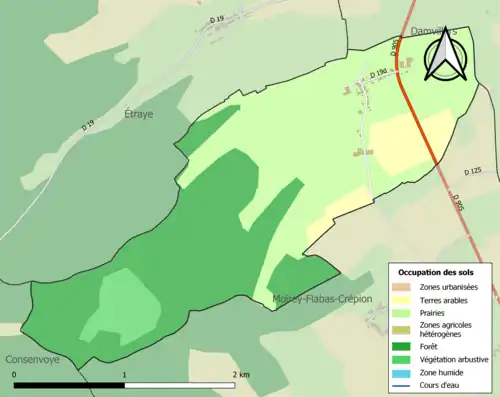 Carte en couleurs présentant l'occupation des sols.
