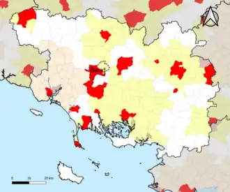 Localisation de l'aire d'attraction de Baud dans le département du Morbihan.