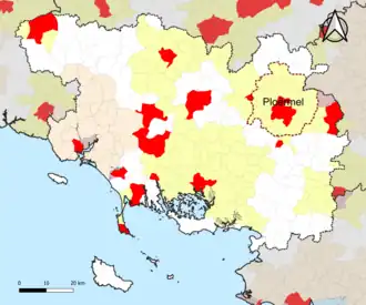 Localisation de l'aire d'attraction de Ploërmel dans le département du Morbihan.