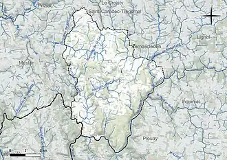 Carte en couleur présentant le réseau hydrographique de la commune