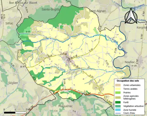 Carte en couleurs présentant l'occupation des sols.