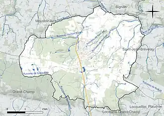 Carte en couleur présentant le réseau hydrographique de la commune