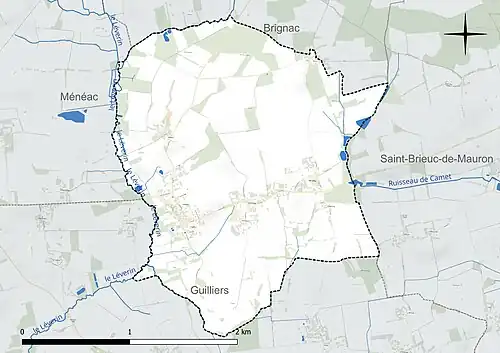 Carte en couleur présentant le réseau hydrographique de la commune
