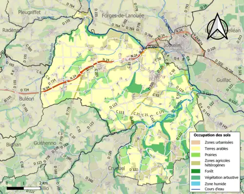 Carte en couleurs présentant l'occupation des sols.