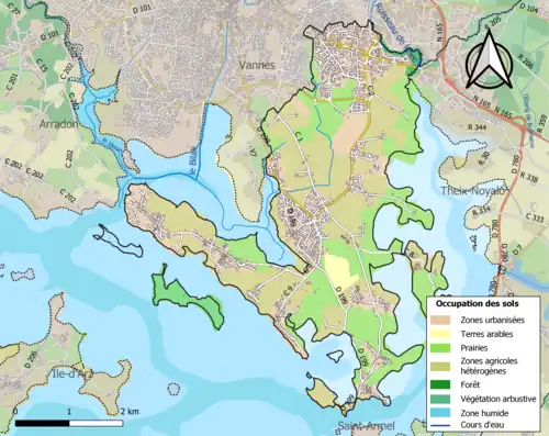 Carte en couleurs présentant l'occupation des sols.