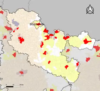 Localisation de l'aire d'attraction de Bouzonville dans le département de la Moselle.