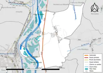 Carte en couleur présentant le réseau hydrographique de la commune