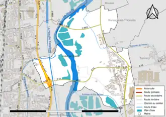 Carte en couleur présentant le réseau hydrographique de la commune