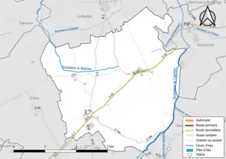 Carte en couleur présentant le réseau hydrographique de la commune