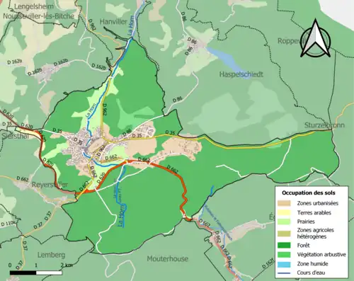 Carte en couleurs présentant l'occupation des sols.