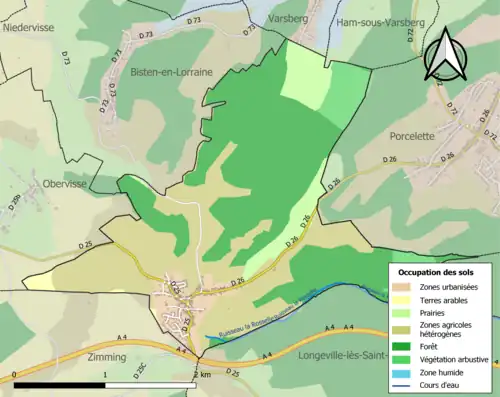 Carte en couleurs présentant l'occupation des sols.