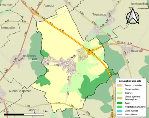 Carte en couleurs présentant l'occupation des sols.