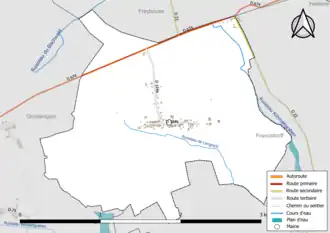 Carte en couleur présentant le réseau hydrographique de la commune