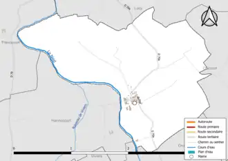 Carte en couleur présentant le réseau hydrographique de la commune
