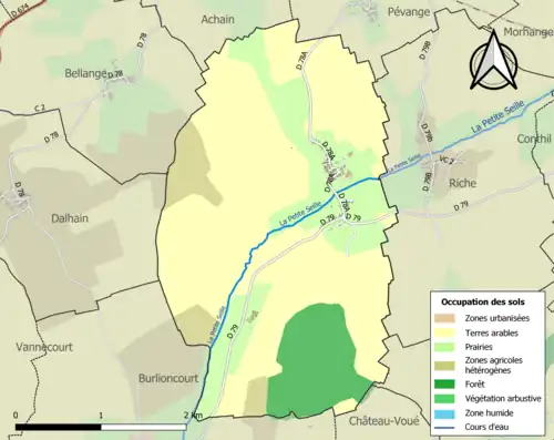 Carte en couleurs présentant l'occupation des sols.