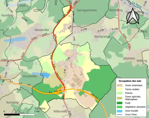 Carte en couleurs présentant l'occupation des sols.