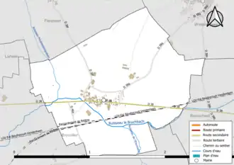 Carte en couleur présentant le réseau hydrographique de la commune