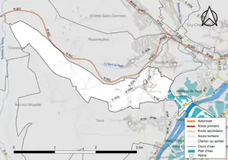 Carte en couleur présentant le réseau hydrographique de la commune