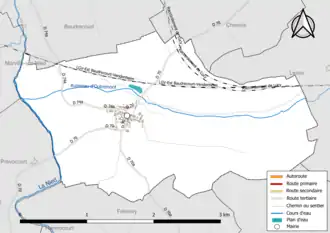 Carte en couleur présentant le réseau hydrographique de la commune