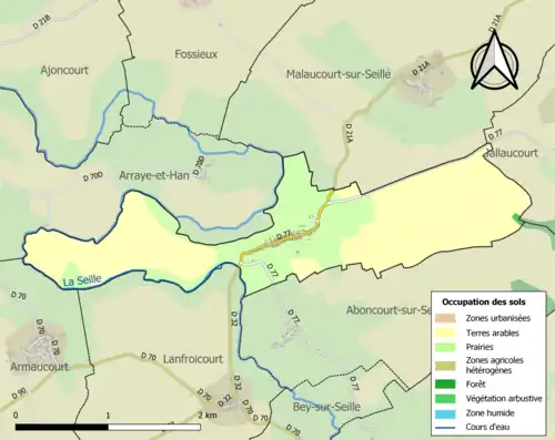 Carte en couleurs présentant l'occupation des sols.