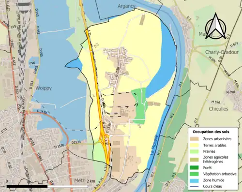 Carte en couleurs présentant l'occupation des sols.
