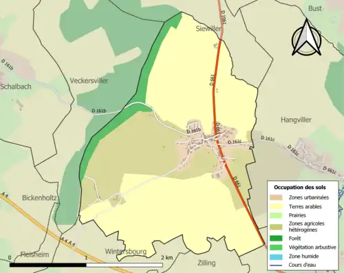Carte en couleurs présentant l'occupation des sols.