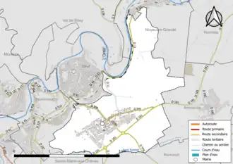 Carte en couleur présentant le réseau hydrographique de la commune