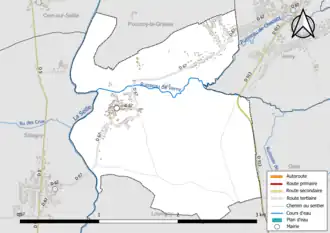 Carte en couleur présentant le réseau hydrographique de la commune