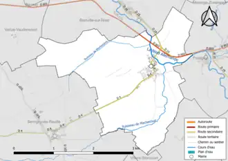 Carte en couleur présentant le réseau hydrographique de la commune