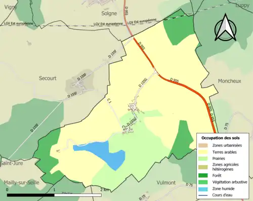 Carte en couleurs présentant l'occupation des sols.