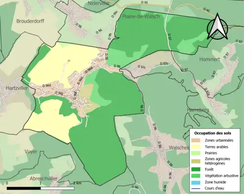 Carte en couleurs présentant l'occupation des sols.