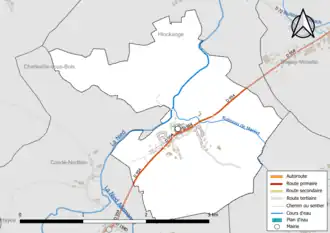 Carte en couleur présentant le réseau hydrographique de la commune