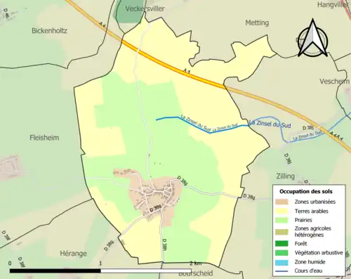 Carte en couleurs présentant l'occupation des sols.