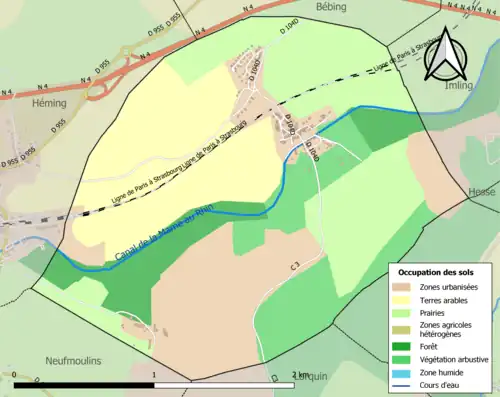 Carte en couleurs présentant l'occupation des sols.