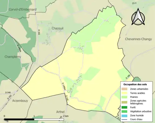 Carte en couleurs présentant l'occupation des sols.