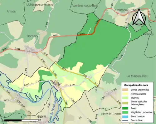 Carte en couleurs présentant l'occupation des sols.