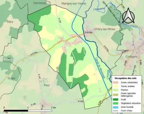 Carte en couleurs présentant l'occupation des sols.