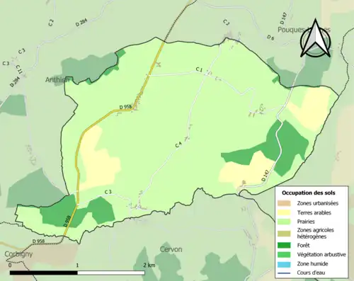 Carte en couleurs présentant l'occupation des sols.