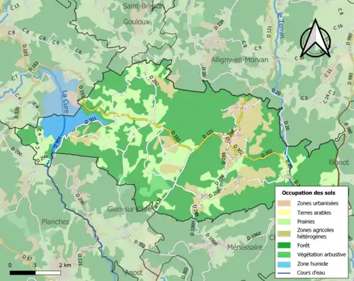 Carte en couleurs présentant l'occupation des sols.
