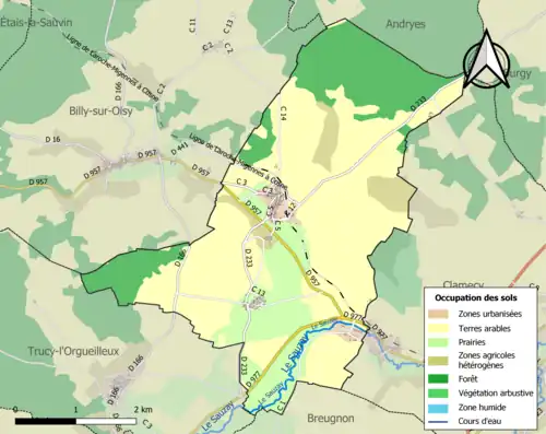 Carte en couleurs présentant l'occupation des sols.