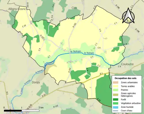 Carte en couleurs présentant l'occupation des sols.