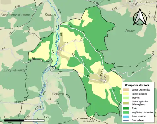 Carte en couleurs présentant l'occupation des sols.