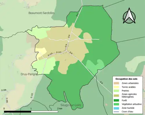 Carte en couleurs présentant l'occupation des sols.