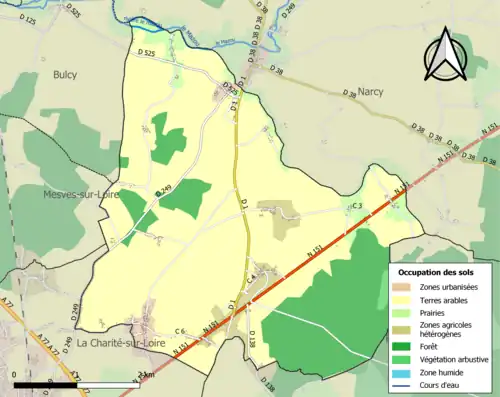 Carte en couleurs présentant l'occupation des sols.