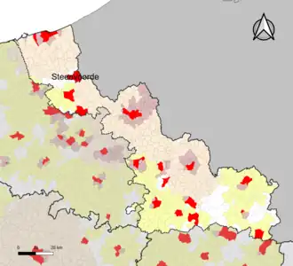 Localisation de l'aire d'attraction de Steenvoorde dans le département du Nord.
