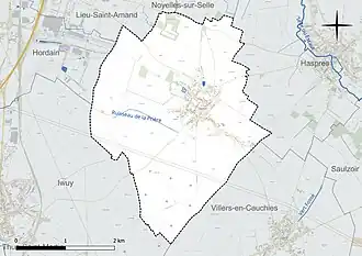 Carte en couleur présentant le réseau hydrographique de la commune